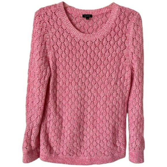 Talbots Pointelle Crewneck Sweater - Aurora Pink/White - M - Picture 2 of 10